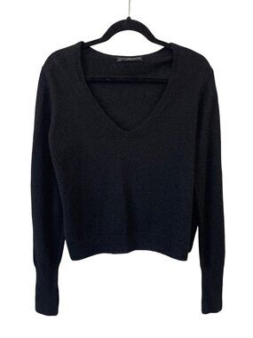 Peruvian Connection Sweater Large V Neck Long Sleeve Baby Alpaca Pullover Black